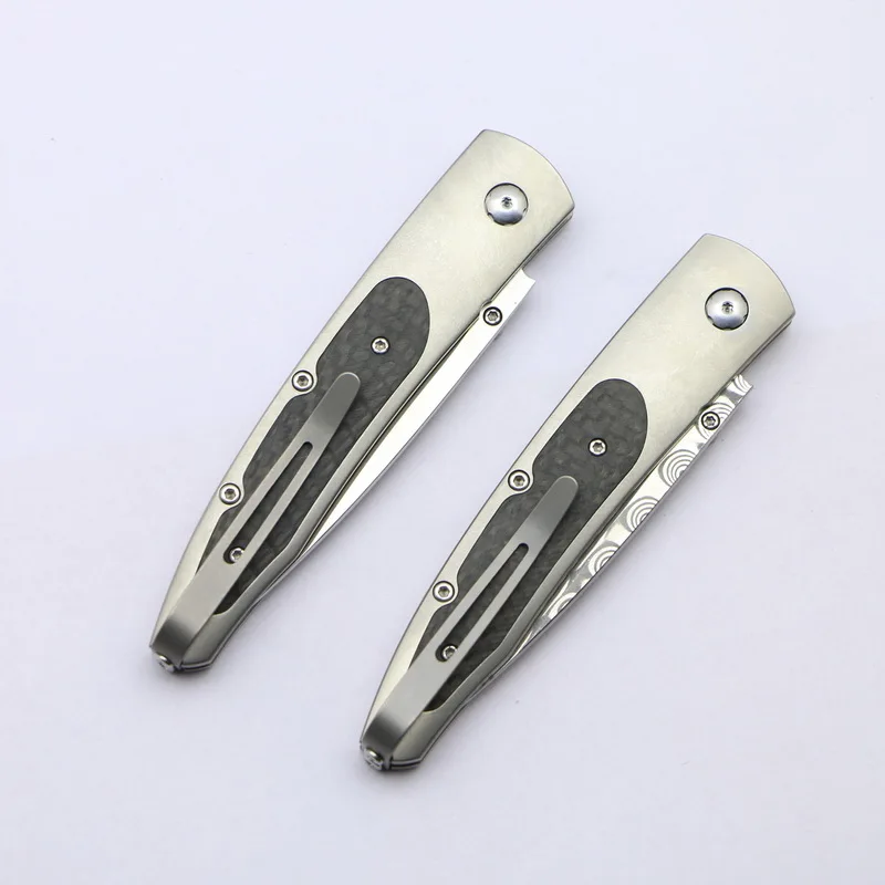 

William Henry Gentac folding knife Damascus blade titanium outdoor survival camping hunting pocket fruit knife EDC practical