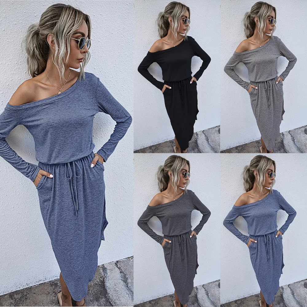 Осеннее Хлопковое платье с длинными рукавами на бретельках перекрестной спинкой