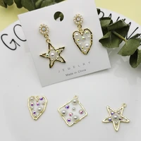 5pcs pearl heart pentagram stud earrings enamel charms pendant metal golden for diy handmade jewelry bracelets earrings making
