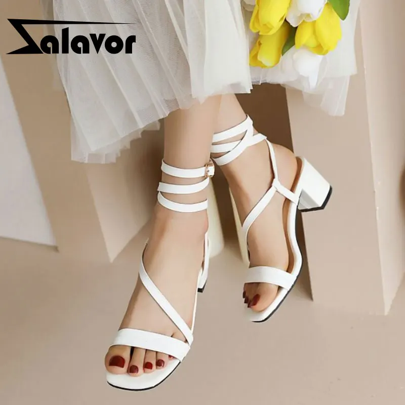 

Женские туфли на высоком каблуке, с квадратным носком, размеры 28-43, для лета, летние лодочки с перекрестными ремешками, высокий каблук