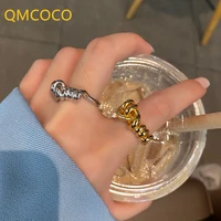 qmcoco silver color rings fashion vintage simple geometry reverse twine ring punk party jewelry for couples fine accessories