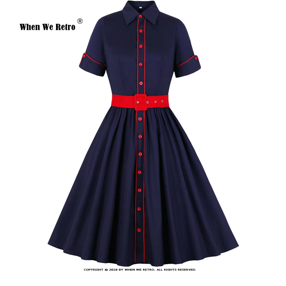 

Женское винтажное платье в стиле рокабилли, темно-синее хлопковое платье с коротким рукавом, пышной юбкой в стиле 50-х годов, модель VD2092 больш...