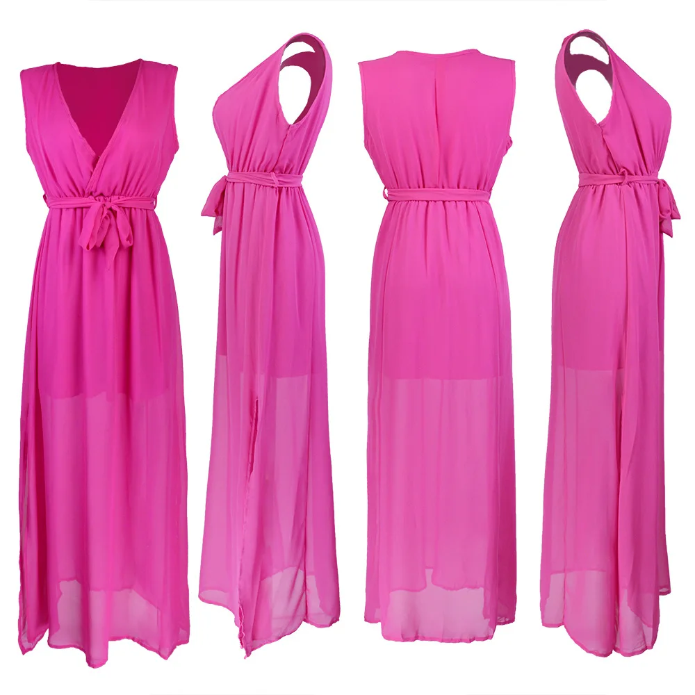 Платье женское шифоновое с высоким разрезом Летняя туника элегантный длинный