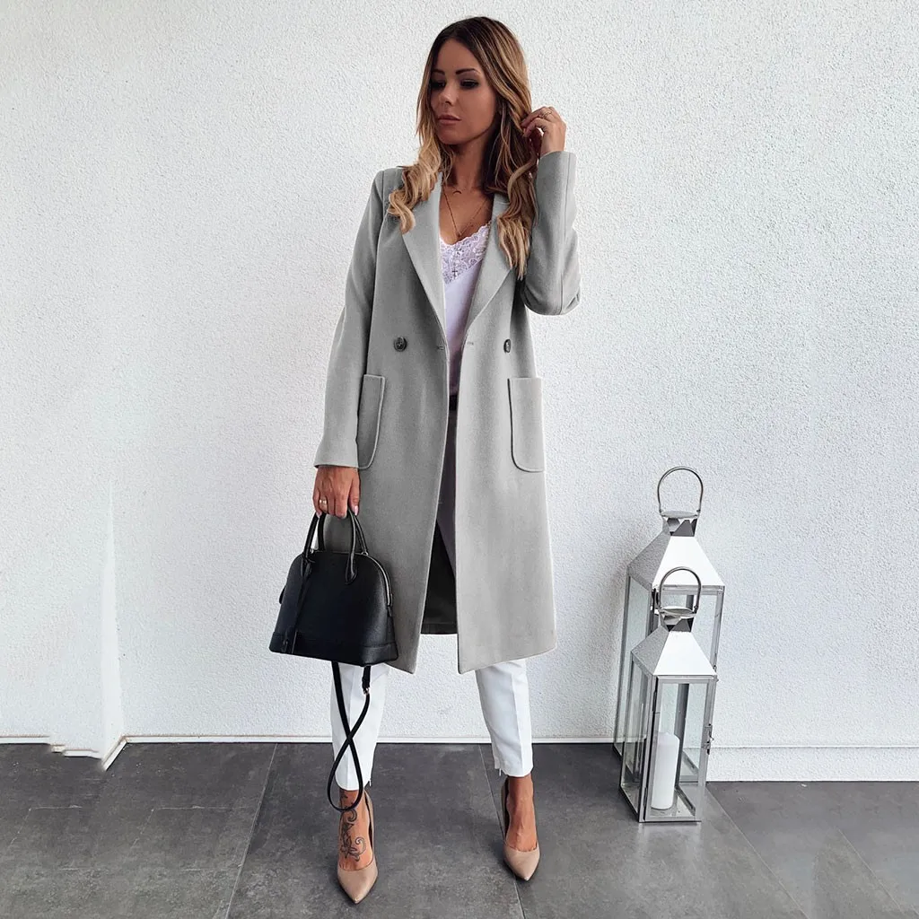 Cashmere Woolen Women Coat Winter Plus Size Vintage Warm Solid Lapel Long Wool Coat Manteau Femme Abrigos Mujer Plaszcze Damskie
