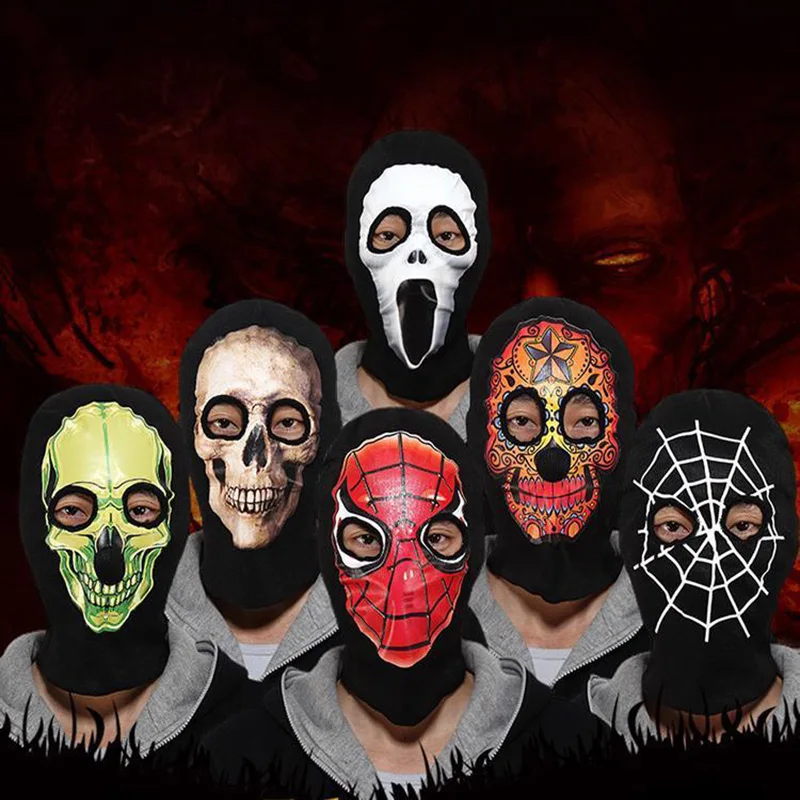 

Осенне-зимняя шапка с черепом, Хэллоуин, ужас, скелет, катушка, капюшон, шапка для влюбленных, вязаная маска призрака, косплей, вязаные головн...