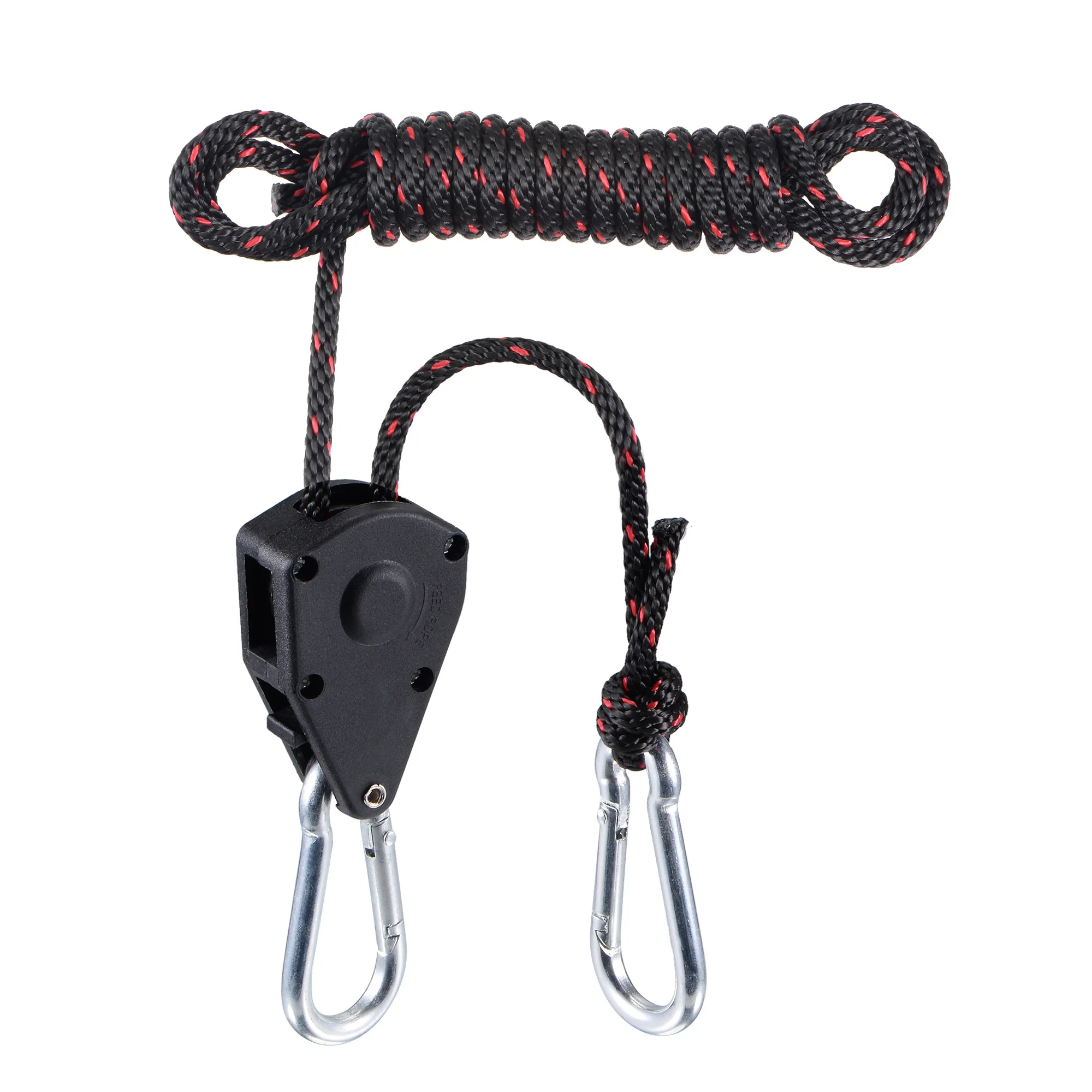 

Uxcell Adjustable Rope Hanger 1/8" 75lb Capacity with Snap Hook Plastic Pulley 2 Pcs