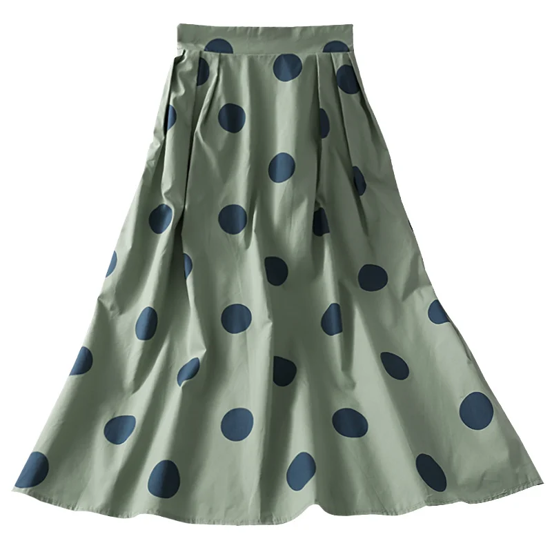 

Kimutomo Korean Big Dot Skirt Women 2021 Spring Summer New Fashion Female High Waist Slim Loose A-line Mid Length Skirt