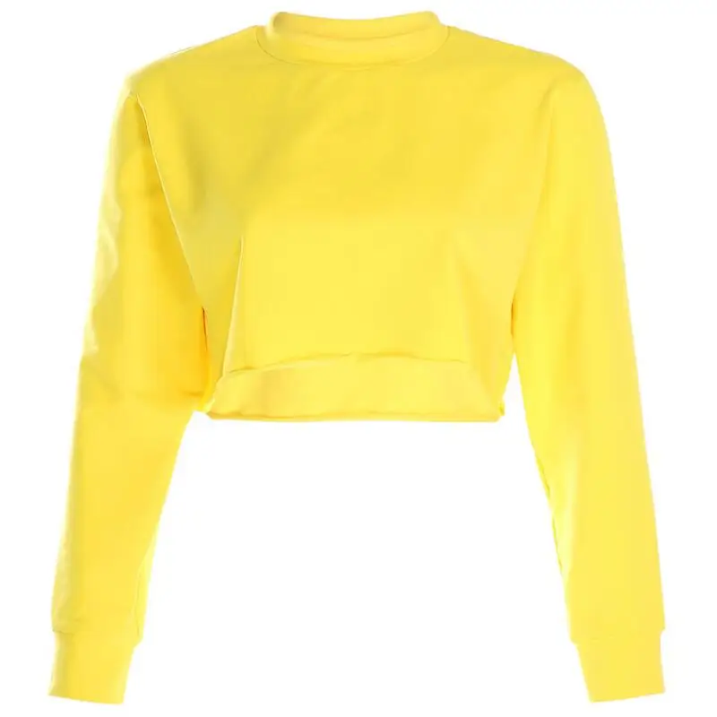 yellow Чистый цвет укороченный топ спортивные женские рубашки для иоги весна осень длинный рукав круглый воротник Толстовка Спорт, фитнес, тренажерный зал рубашки для тренировки - Цвет: yellow
