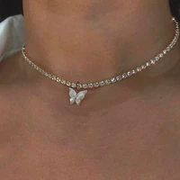 dazzling acrylic butterfly choker necklace rhinestone chain white black color simple clavicle necklace animal korean jewelry
