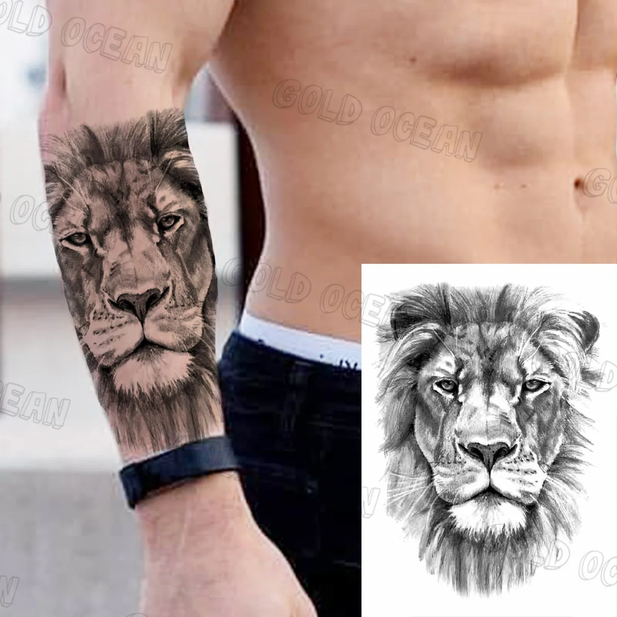 

Black Geometric Peony Temporary Tattoos For Women Adult Realistic Lion Warrior Tiger Fake Tattoo Sticker Arm Tatoos Sexy