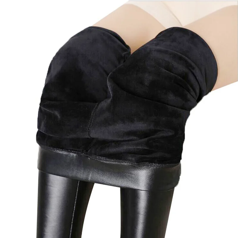 

FAKUNTN Women Warm Leggings 8% Spandex Large Velvet Leggings Women PU Leather Leggings Winter Leggings Legging Thickening