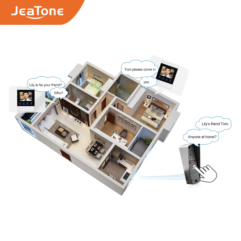 Видеодомофон JeaTone с 4 дюймовым ЖК дисплеем и цветным экраном проводной дверной