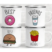 best friend heatable enamel cups camping creative coffee tea water mugs breakfast milk cup handle drinkware gift for friends kid