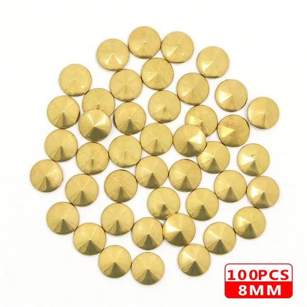 8MM Round Gold 100 шт Горячая фиксация шпильки медь звезда квадратный череп стразы железные заклепки для одежды металлические заклепки DIY панк аксессуары для одежды - Цвет: 8MM Round Gold