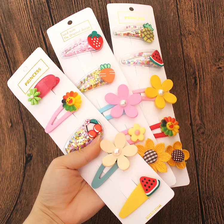 

5pcs Cute Baby Clip Children's Hairpin Fruits and Flower style Hair Clip Head Jewelry Water Drop Clip Headdress Hair Accessories