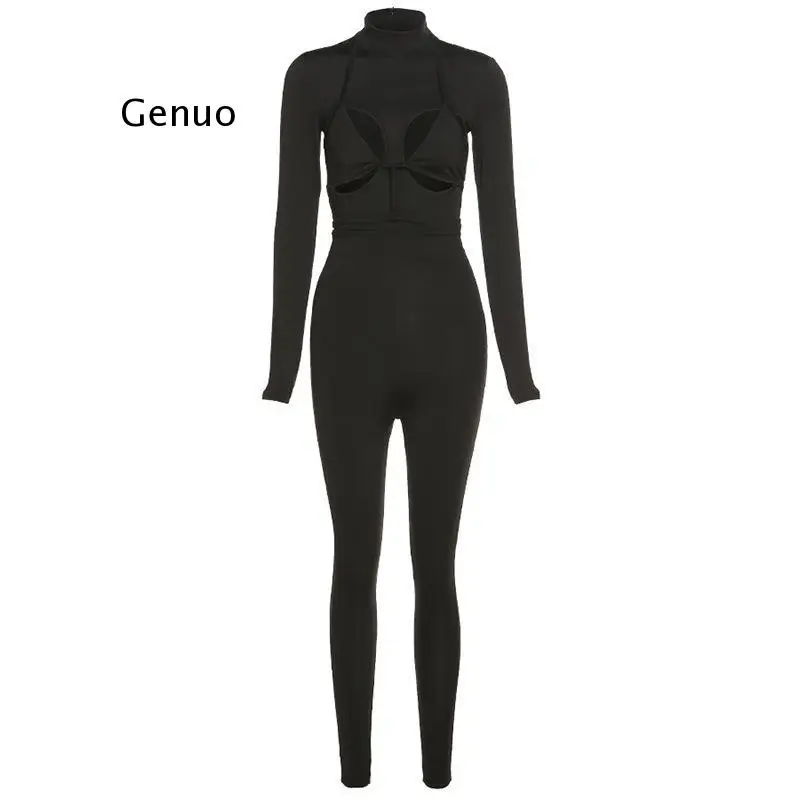 

Bandage Hollow Out Long Sleeve Skinny Rompers Womens Jumpsuit Fashion Sporty Workout Active Wear White Autumn Jumpsuits