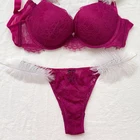 Брендовый дизайн, сексуальный кружевной комплект нижнего белья для женщин, пуш-ап, бюстгальтер и трусики, комплект из 2 предметов, трусы размера плюс, комплект нижнего белья розового цвета, lenceria mujer