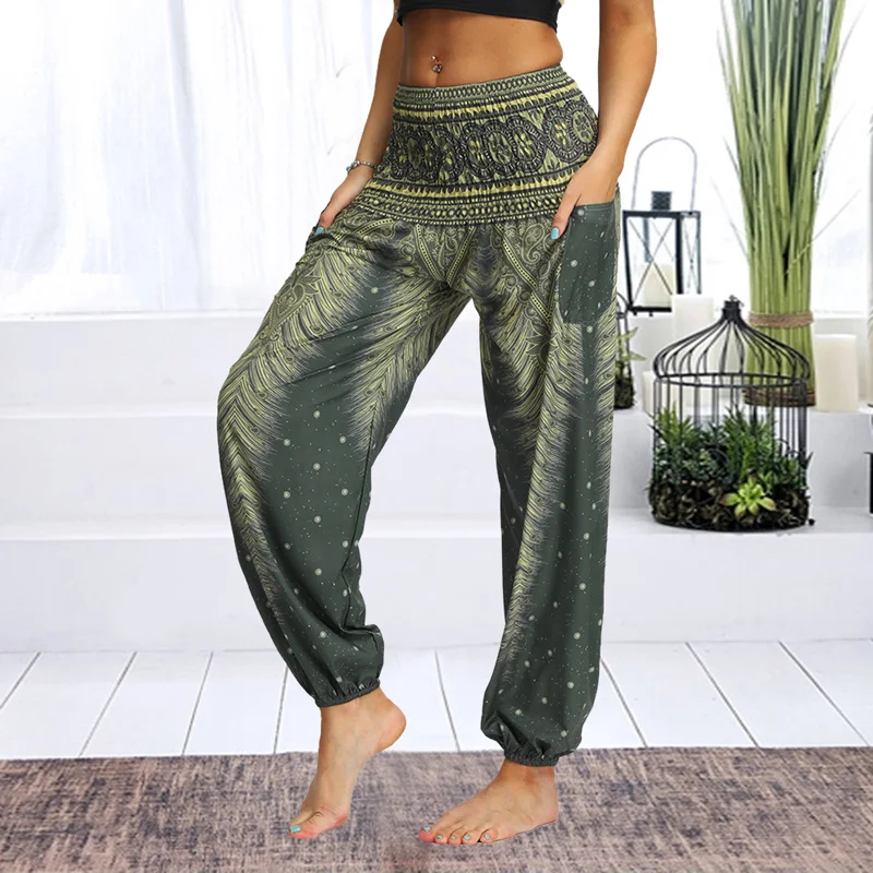 

Women's loose yoga pants, wide leg printed pants, elastic, long, loose, palace style, Haran sportswear