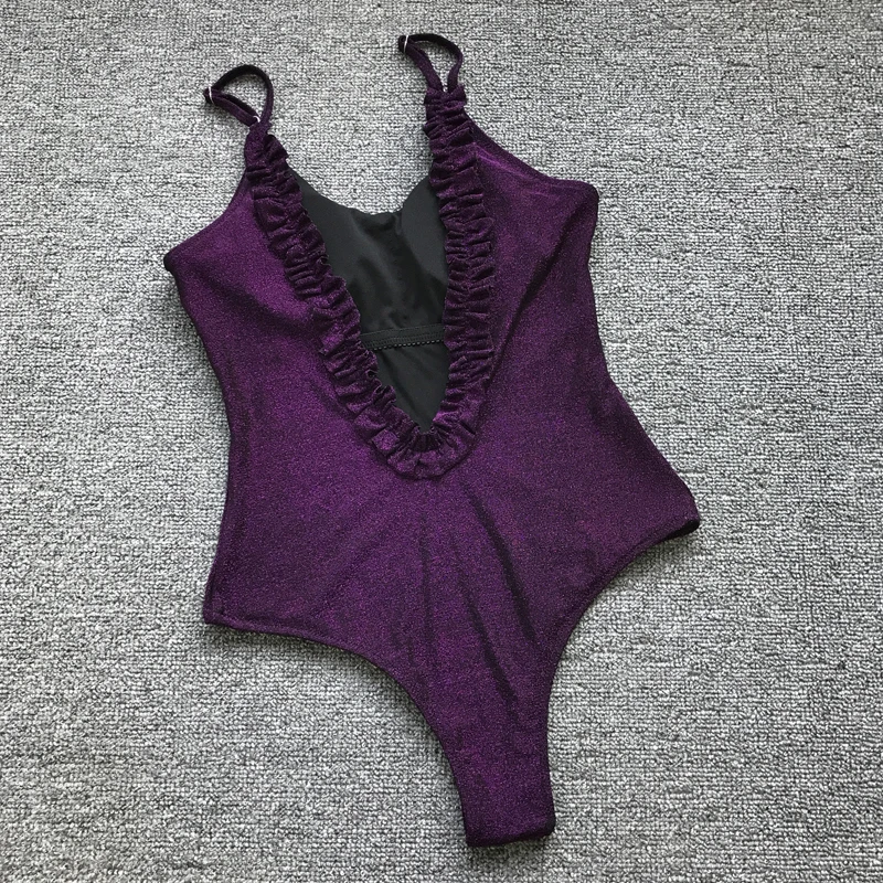 

Sexy Purple One Piece Swimsuit Open Back Lace Swimwear Women Bathing Suit Girl Swimming Suit Beachwear Bikini Mujer Bodysuit