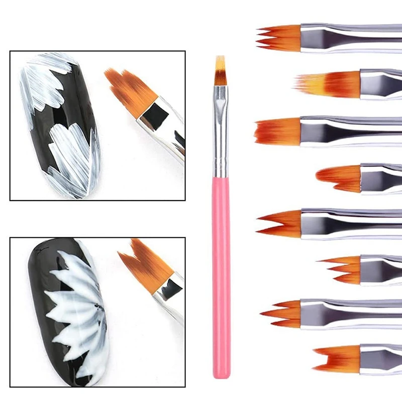 Ensemble de stylos de peinture de couleur  pétale rose  brosse à ongles courte  8 pièces