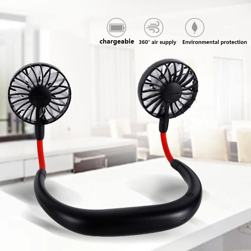 USB портативный складной мини вентилятор на шею подвесной перезаряжаемый для