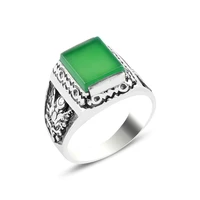 silverlina silver ottoman state coat of arms tu%c4%9fra green agate stone ring