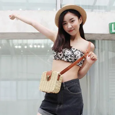 Женская Соломенная Сумка через плечо повседневная полукруглая пляжная сумка