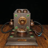 14 chinese folk collection of antiques old wooden bronze gem vintage turntable dial phone incoming call ringing normal use