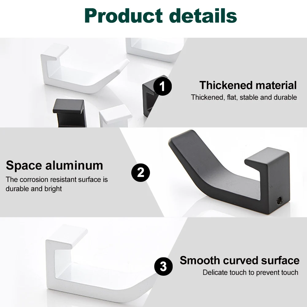 

6pcs/pack Wall Hanger Kitchen Behind Door Self Adhesive Home Hook No Drilling Space Aluminum Bathrobe Key Bag Coat Towel Storage