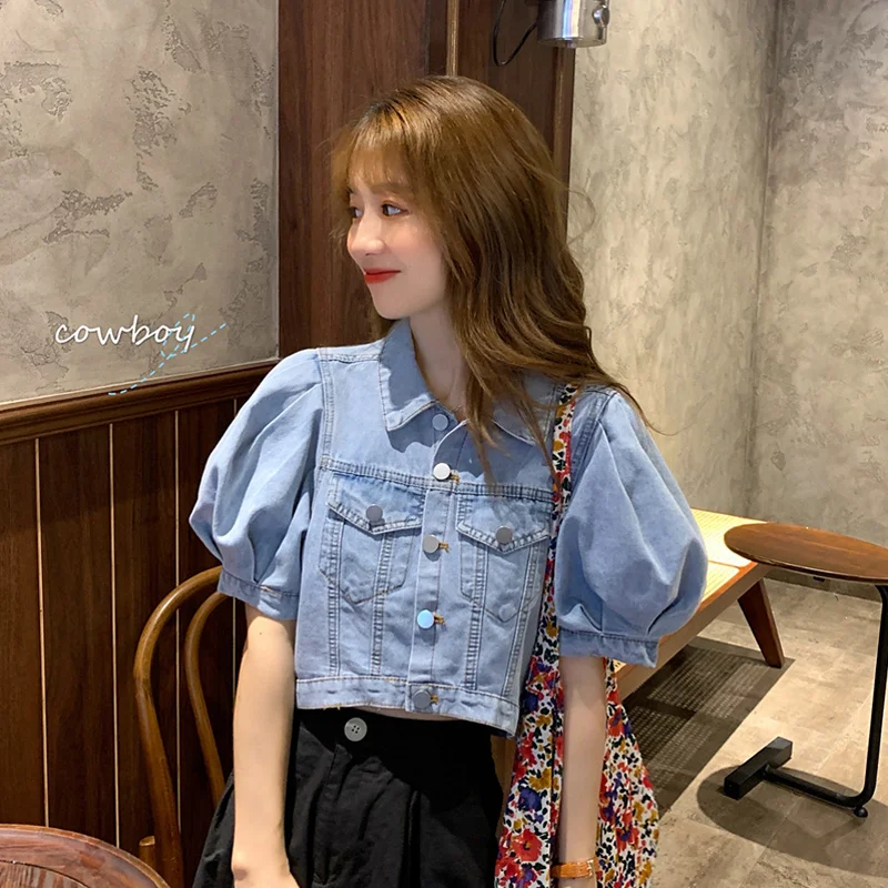 Джинсовая куртка летняя маленькая тонкая 150 см Новая верхняя одежда короткий топ