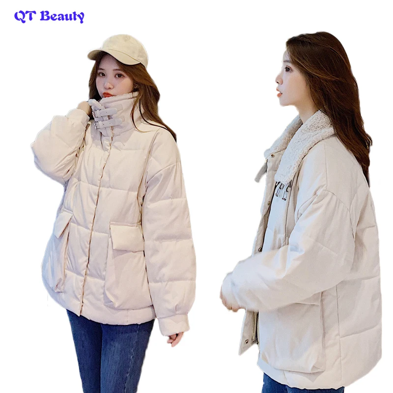 

New Fashion Short Student Cotton Pad Female Lamb Student Winter Jacket female Outerwear Women's Coats Hooded Jacket