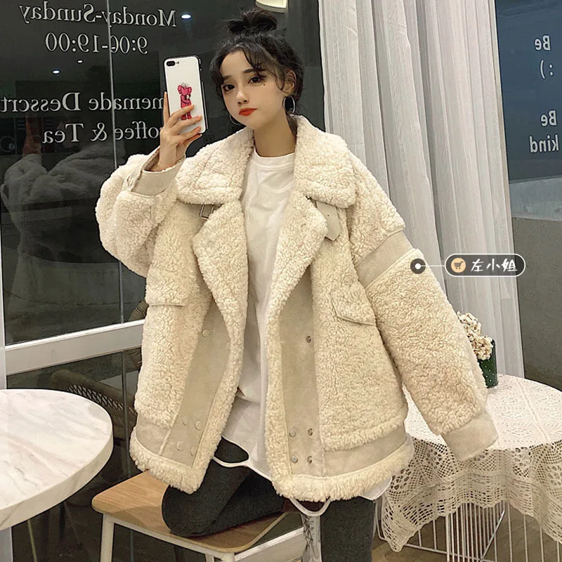 

Winter 2020 new lamb wool coat female Korean version loose suede fur all-in-one motorcycle jacket jacket