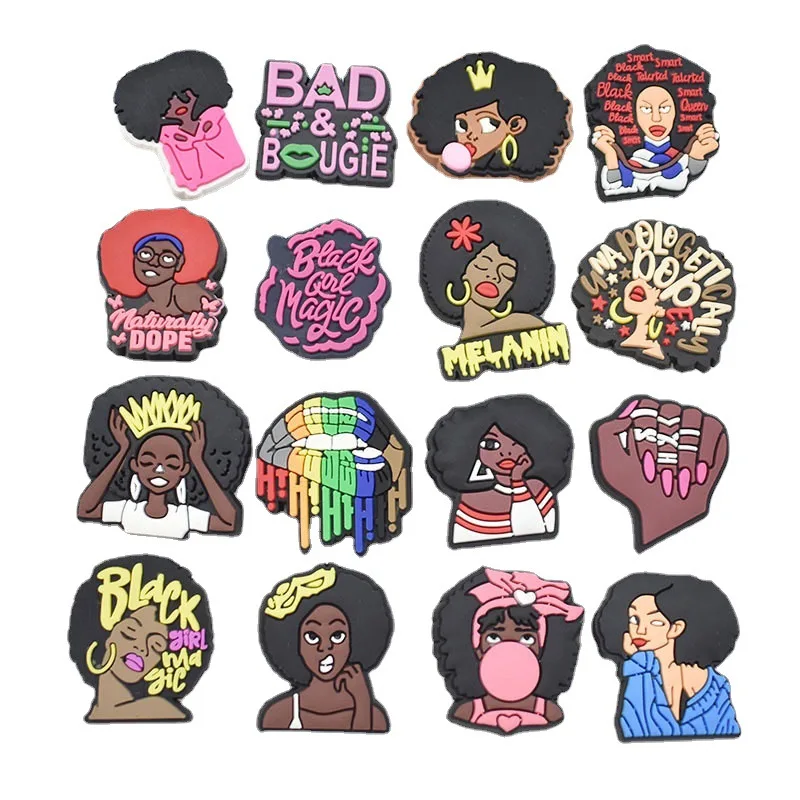 

1 Pcs 2021 Hot Selling Cartoon Black Girl Icon Shoes Charms Silicone Slipper Accessories High Quality For Kids Gifts Decor