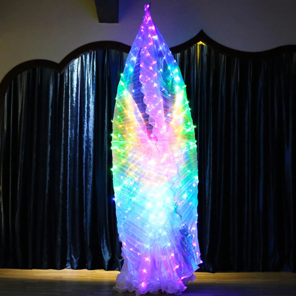 

145cm Long LED Belly Dance Cloth Costumes Angel Butterfly Shawl Fairy Performing Clothing Light Up Costumes With Adjustable