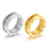 stainless steel ring jewelry for women round zircon roman numerals basic models silver rose gold color rings