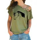 Женская футболка с коротким рукавом, креативная забавная летняя футболка с изображением лошади, асимметричные перекрестные бандажные Топы