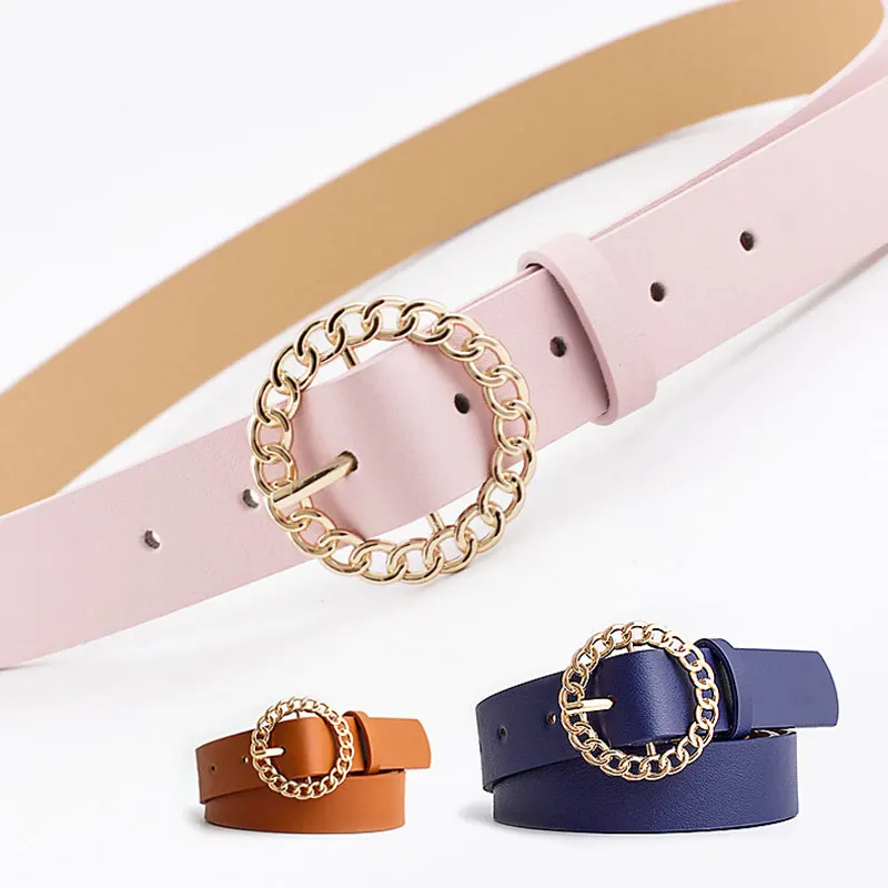 

2020 New Designer Women's Hollow Out O Ring Round Buckle Belt Female Adjustable Leather Waist Belts for Women Sweet Waistband