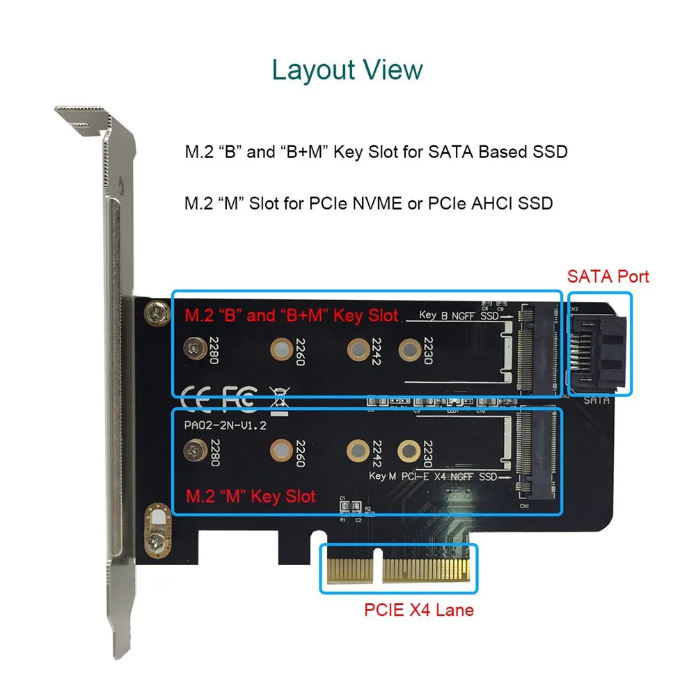 Двойной M.2 PCIe адаптер M2 SSD NVME M ключ SATA B Ключ к PCI e 3 0x4 Контроллер конвертер карта