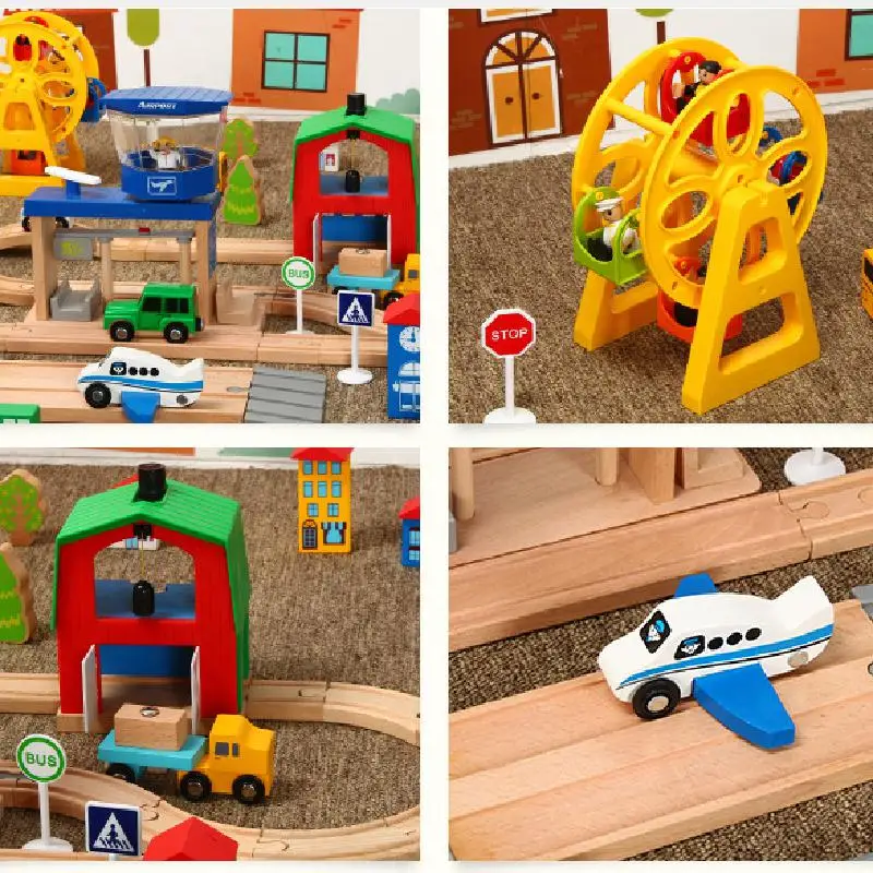 Деревянная железная дорога Железнодорожный Детский комплект гараж для Voiture