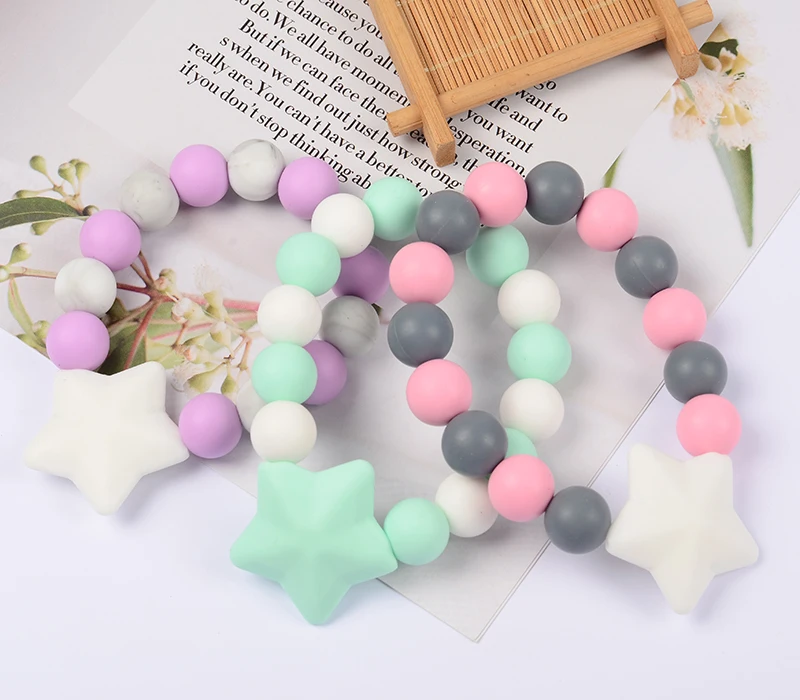 Bbay-mordedor de silicona para dentici&oacute;n, sonajeros de madera, pulseras de mordedor para beb&eacute;, juguetes de lactancia, regalo para beb&eacute;, pulseras de lactancia, novedad de 2020-2