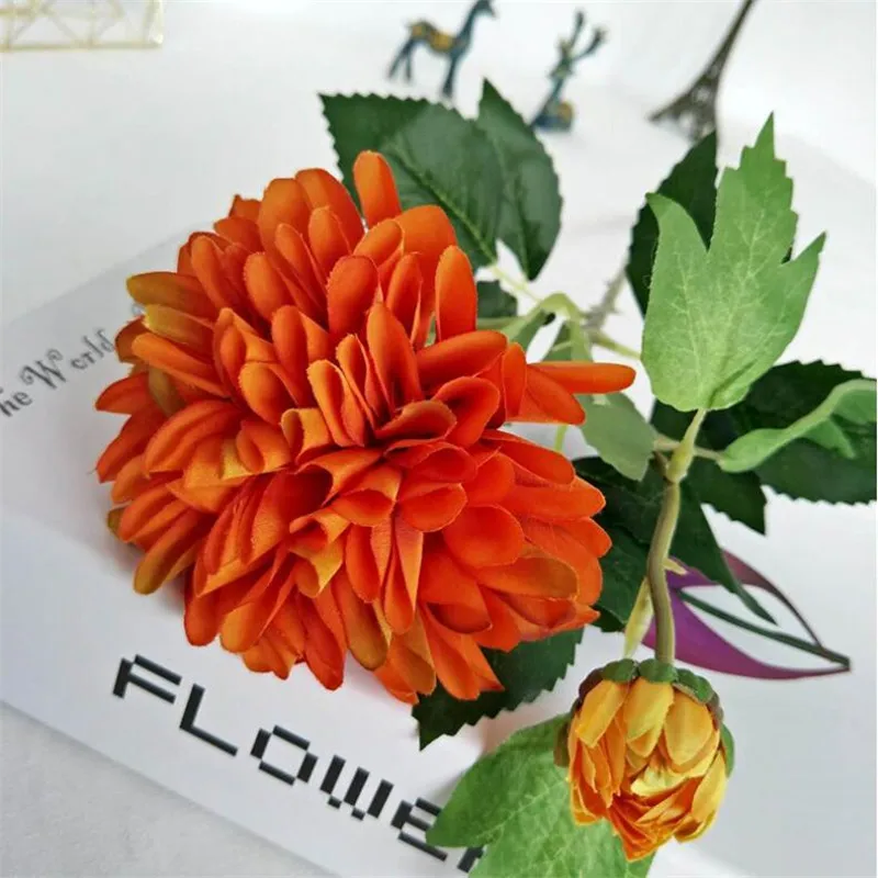

10Pcs Fake Dahlia Ball (2 heads/piece) 24.41" Length Simulation Chrysanthemum for Wedding Home Showcase Decorative Flowers