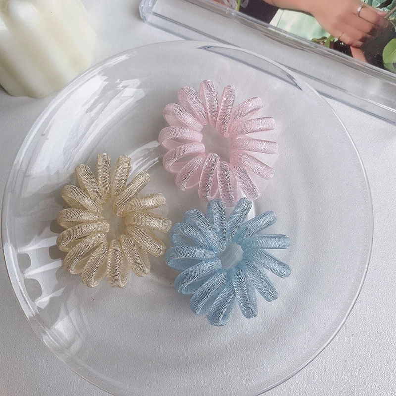 

1 Pc 5cm Telephone Wire Elastic Hair Bands Small Transparent Rubber Bands For Women Girls Ponytail Holder Hair Ties