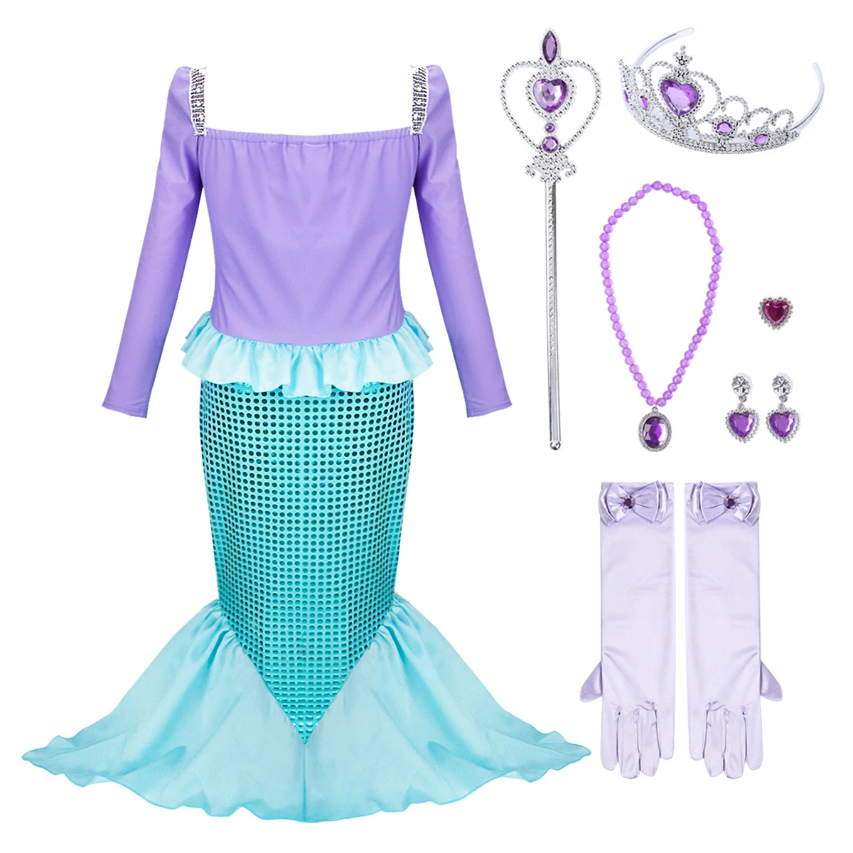 Детские костюмы русалки для девочек платье с длинным рукавом блестящее