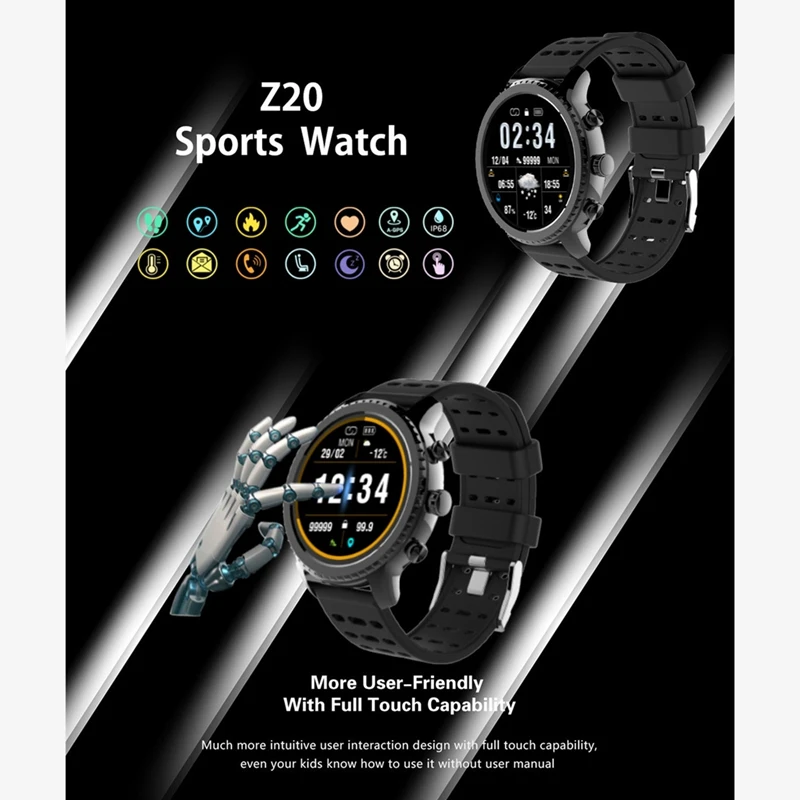 

Z20 Smart Watch, Positioning Waterproof Full Press Heart Rate Step Count Camera Multifunctional Sports Watch