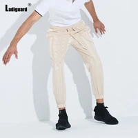 ladiguard plus size mens casual pants 2021 fashion skinny pants male streetwear slim bottom sexy mens patchwork stripes trouser