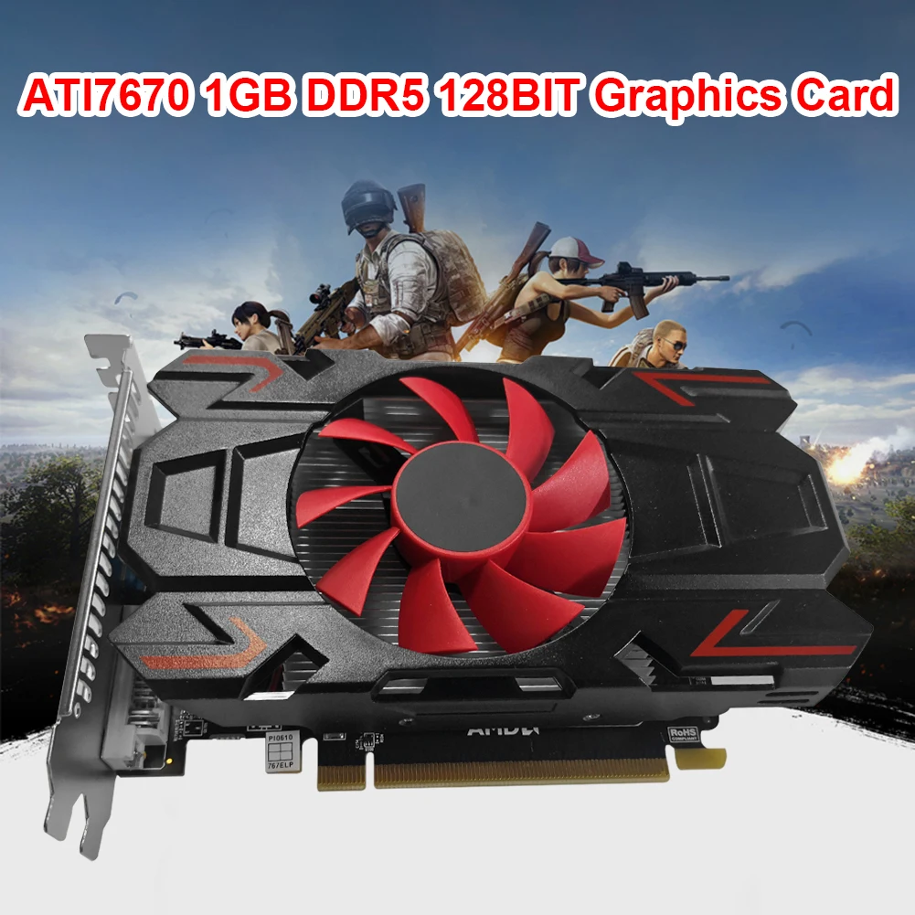

ATI7670 1 ГБ DDR5 128 бит компьютерные дискретные фотокарты для настольных компьютеров аксессуары с красным охлаждающим вентилятором