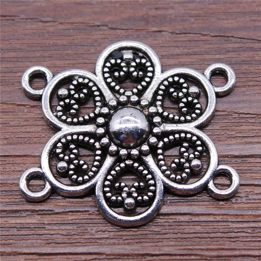 

4pcs Body Chain Flower Porous Connectors 27x30mm Antique Silver Color Accessories DIY Necklace Making Accessoreis