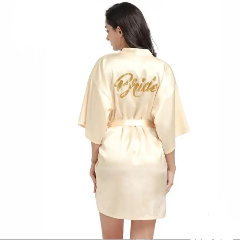 Champagne Bride Пижамы Халаты темно-розовый халат серебряная буква кимоно атласные пижамы Свадебный халат Подружка невесты, сестра Мать Свадебные платья кимоно - Цвет: Champagne Bride