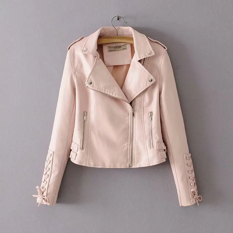Woah 2019 AM1890-73 Euro-American Wind Lady's New Cuff Tie-line Zipper Locomotive Leather Coat PU Top | Женская одежда