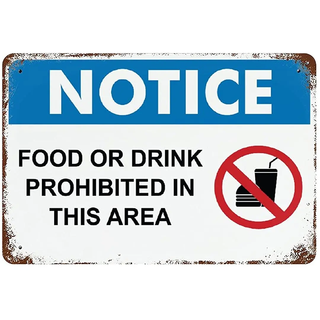 

Metal Sign Notice Food or Drink Prohibited in This Area Aluminum Retro Design Weatherproof Horizontal Wall Decoration